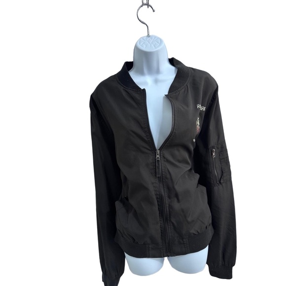 Ring Of Fire Black Back Graphic Skull Headdress Ribbed Cuffs Bomber Jacket Large - Picture 3 of 13